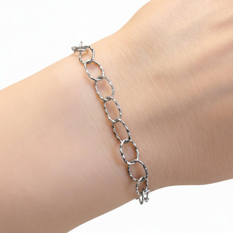 Silver Hammered Oval Link Charm Bracelet Base - D.i.y. - Build Your Charm Bracelet! - - LadybugfeetDesigns -