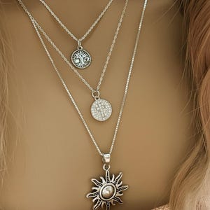 Energy, Power, Positivity Layered Necklace Set, Silver - - LadybugfeetDesigns -