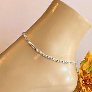 Silver Cuban Chain Anklet - - LadybugfeetDesigns -