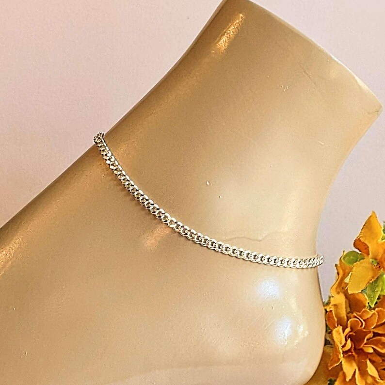 Silver Cuban Chain Anklet - - LadybugfeetDesigns -