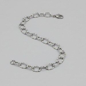 Silver Hammered Oval Link Charm Bracelet Base - D.i.y. - Build Your Charm Bracelet! - - LadybugfeetDesigns -
