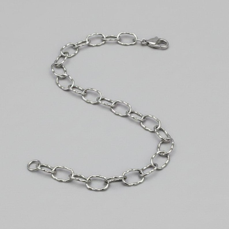 Silver Hammered Oval Link Charm Bracelet Base - D.i.y. - Build Your Charm Bracelet! - - LadybugfeetDesigns -