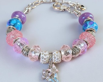 Butterfly Trio European beaded bracelet - Silver