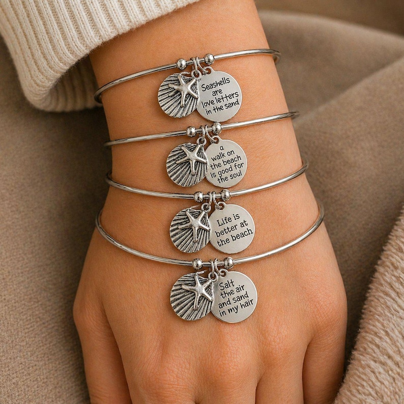 Salt in the Air/Sand in my Hair Euro Bangle Cuff, Silver - - LadybugfeetDesigns -