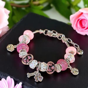 Dog Paw European beaded bracelet - Silver - - LadybugfeetDesigns -