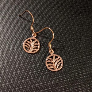 Palm Leaf Rose Gold dangle earrings - - LadybugfeetDesigns -