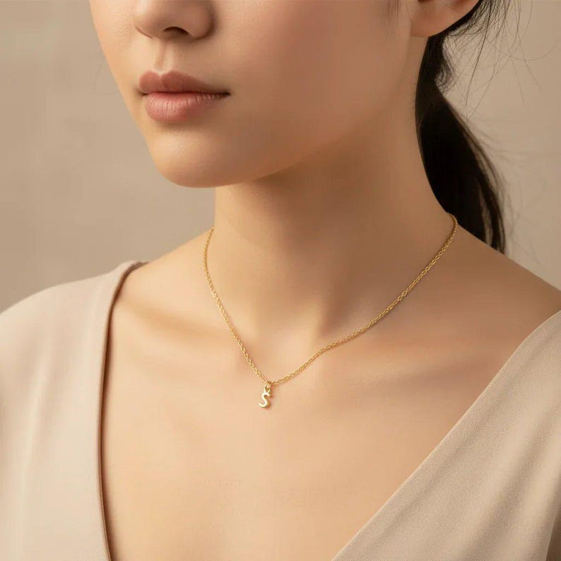 Mini Bubble Initial Necklace - Gold- 20 inch - - LadybugfeetDesigns -