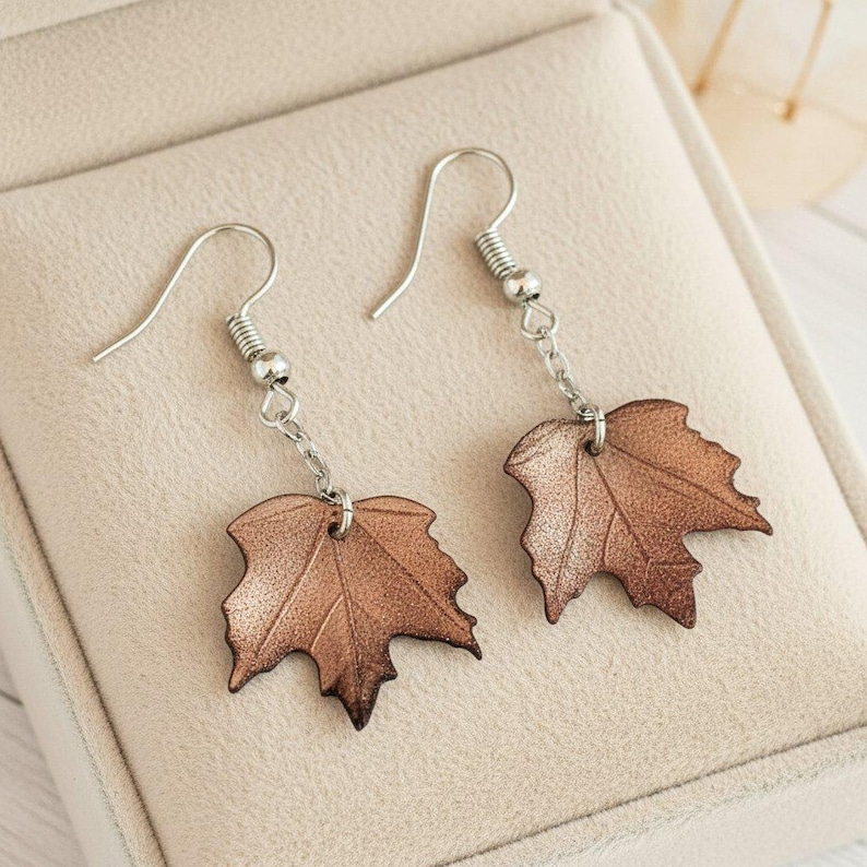 Maple Leaves Dangle Earrings, Silver - - LadybugfeetDesigns -