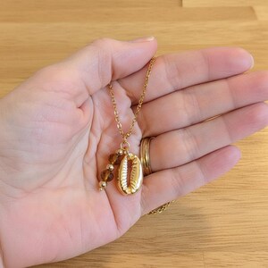 Cowrie Shell Crystal charm necklace and Earring set, Gold - - LadybugfeetDesigns -