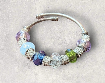 Mother's Bracelet - Birthstone Euro Cuff Wrap Bracelet, Silver/Gold