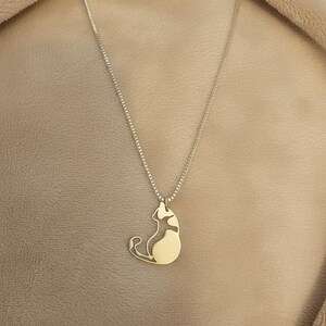 Two Tone Cat Necklace, Sterling Silver- 24 inches - - LadybugfeetDesigns -