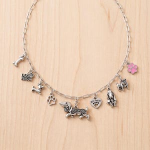 Dog Person Multi Charm Link Necklace, Silver - 20 inch - - LadybugfeetDesigns -