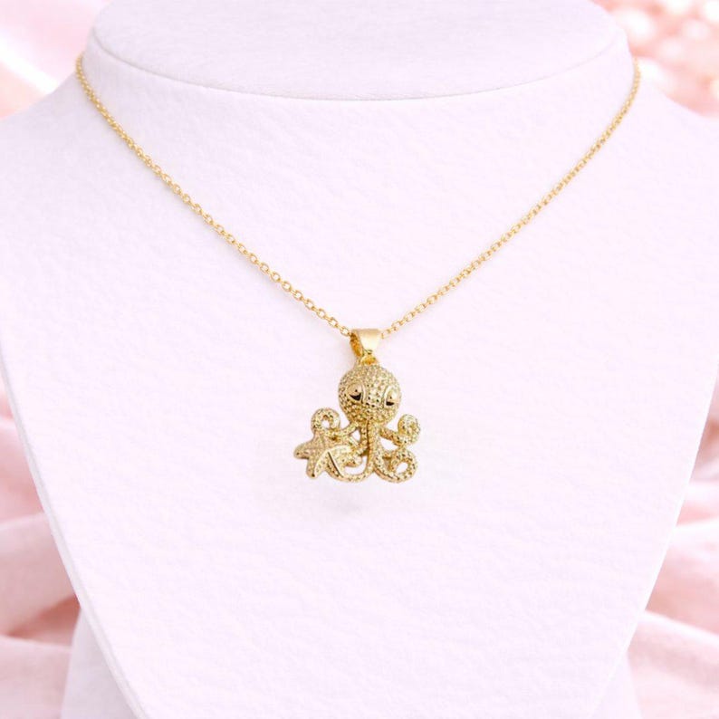 CZ Octopus necklace, Gold - 20 inch - - LadybugfeetDesigns -