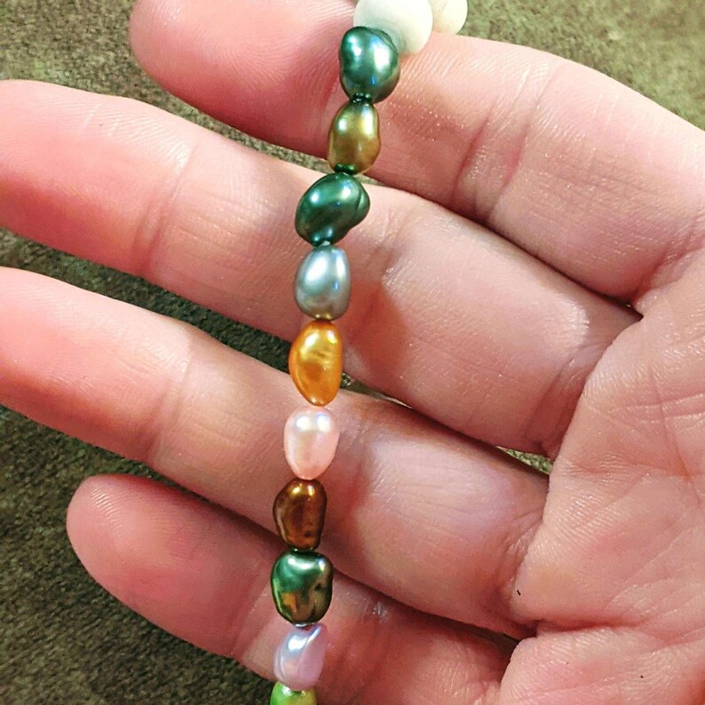 Multi Color Freshwater Pearl Stretch bracelet - - LadybugfeetDesigns -