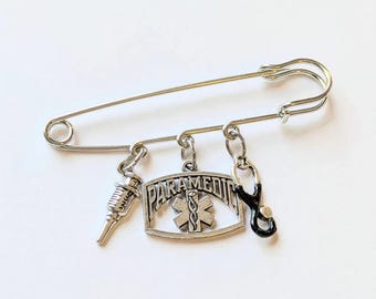 Paramedic Safety Pin Brooch, Purse Charm
