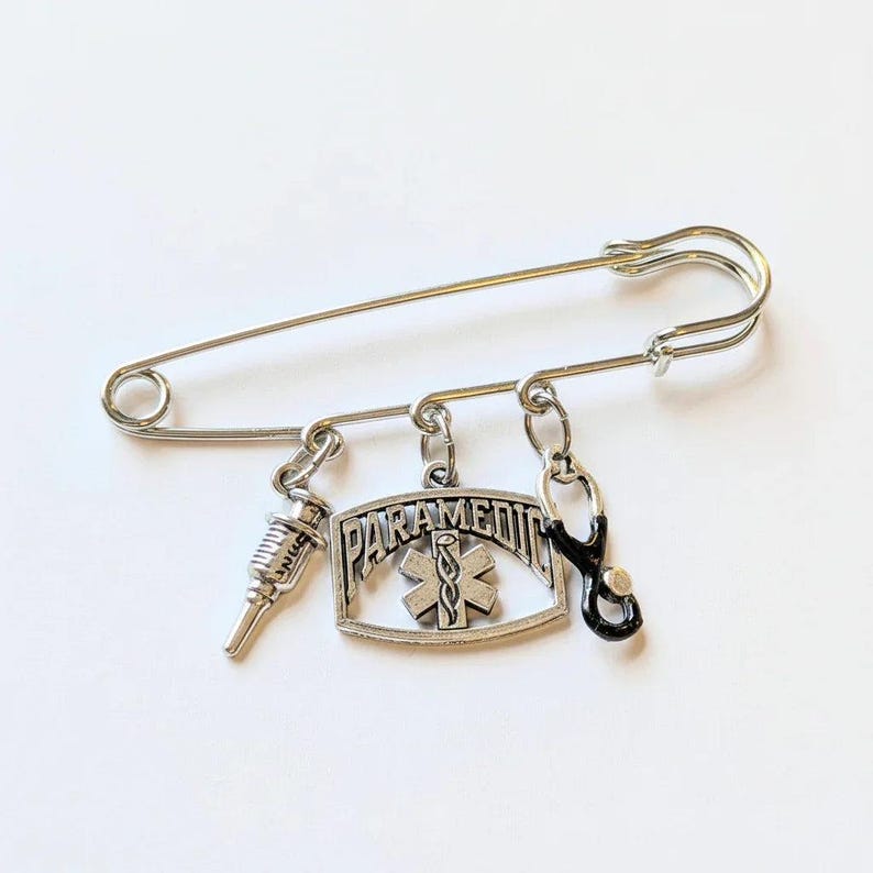 Paramedic Safety Pin Brooch, Purse Charm - - LadybugfeetDesigns -