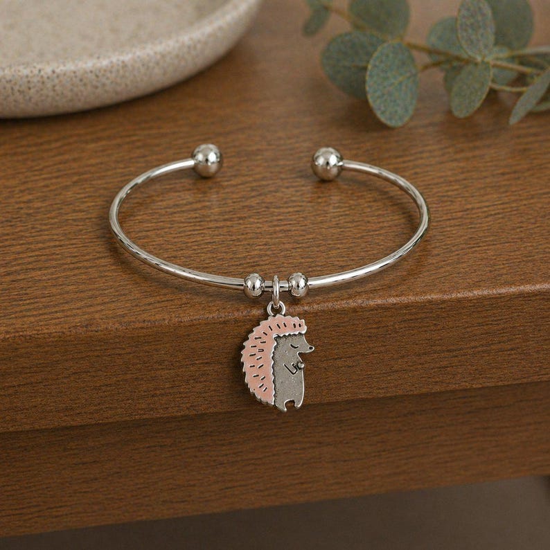 Hedgehog Euro Bangle Cuff, Silver - - LadybugfeetDesigns -