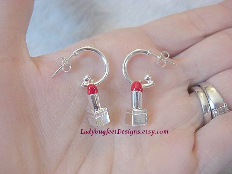 Sterling Silver LIPSTICK EARRINGS Silver plated enamel Etsy
