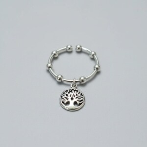 Sterling Silver Tree of Life Adjustable Charm Ring - - LadybugfeetDesigns -