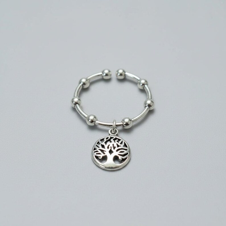 Sterling Silver Tree of Life Adjustable Charm Ring - - LadybugfeetDesigns -