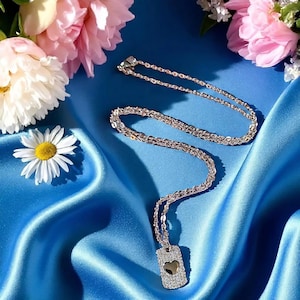 CZ Heart Tag Necklace, Silver - 20 inch - - LadybugfeetDesigns -