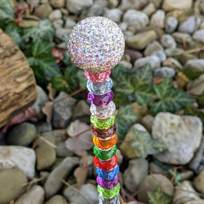 Fairy Wand Garden Stakes/ Beaded Fairy Garden 12"or 24" Stake/ Suncatcher - - LadybugfeetDesigns -