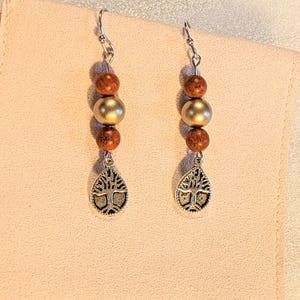 Teardrop Tree of Life Hook Earrings, Silver - - LadybugfeetDesigns -