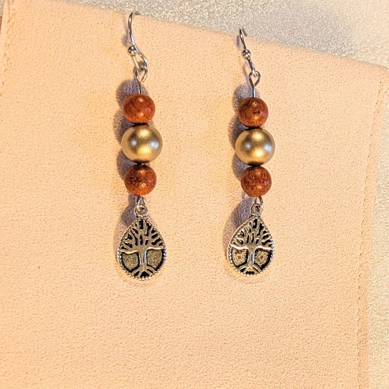 Teardrop Tree of Life Hook Earrings, Silver - - LadybugfeetDesigns -