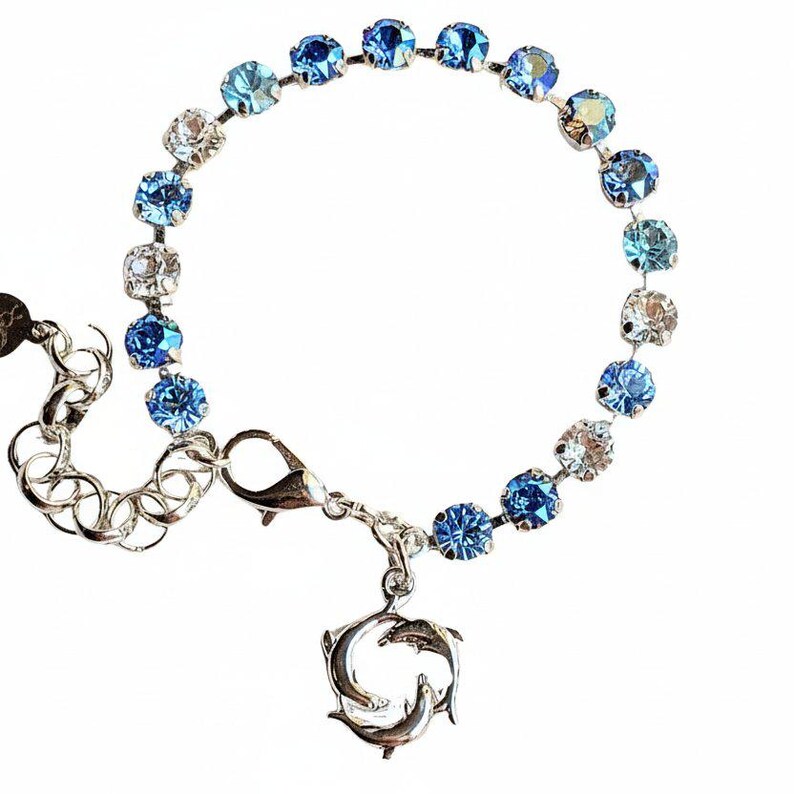 Dolphin Trio Faceted Crystal Bracelet, Silver - - LadybugfeetDesigns -
