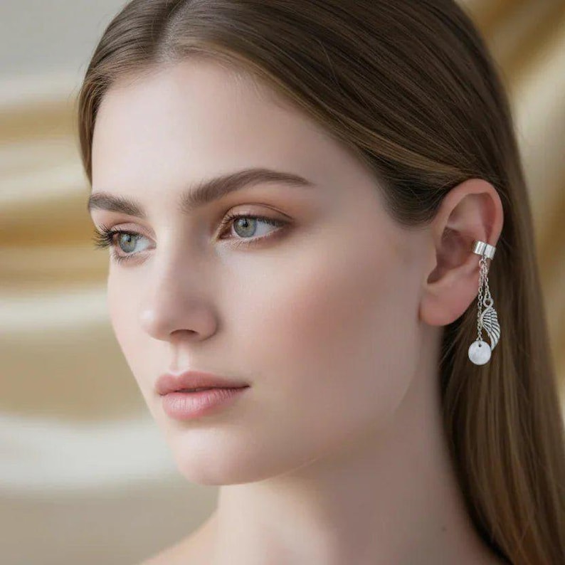 Angel Wing ear cuff, Silver - - LadybugfeetDesigns -