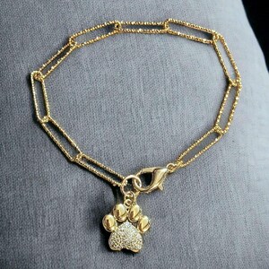 Gold Dog/Cat Paw Paperclip Chain Bracelet - - LadybugfeetDesigns -
