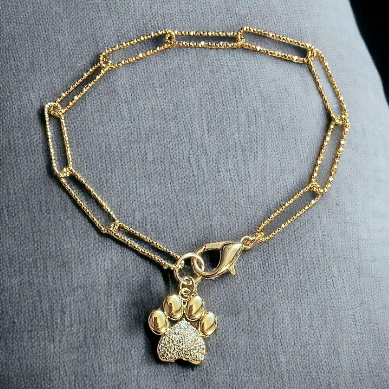 Gold Dog/Cat Paw Paperclip Chain Bracelet - - LadybugfeetDesigns -