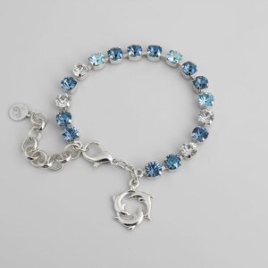 Dolphin Trio Faceted Crystal Bracelet, Silver - - LadybugfeetDesigns -