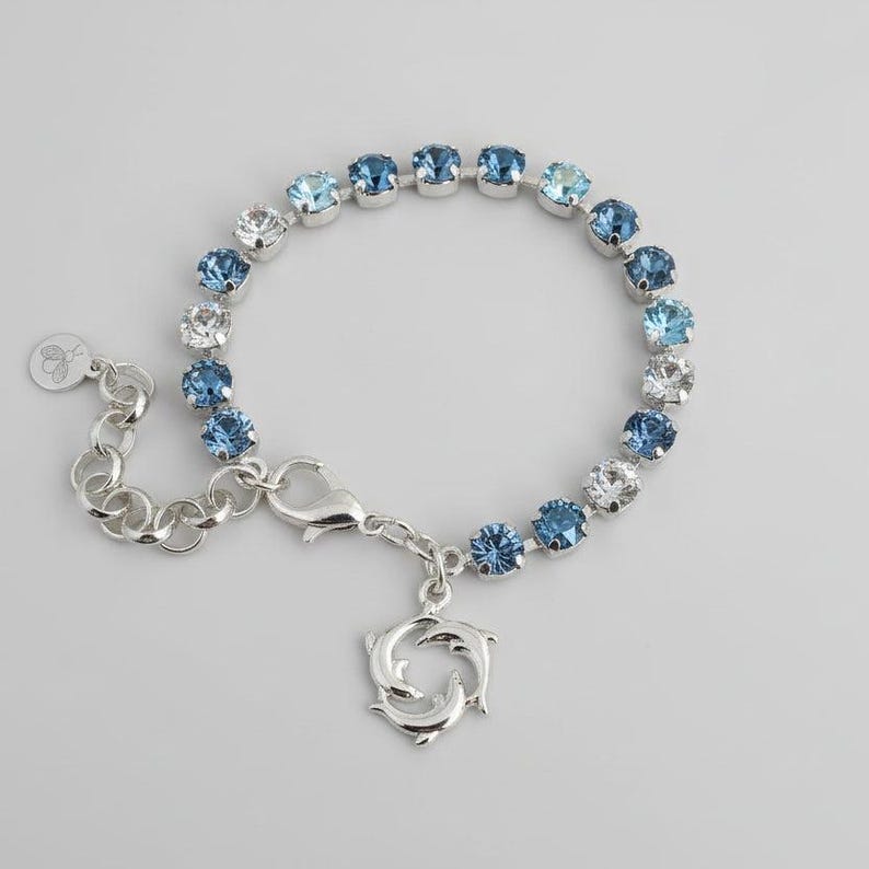 Dolphin Trio Faceted Crystal Bracelet, Silver - - LadybugfeetDesigns -