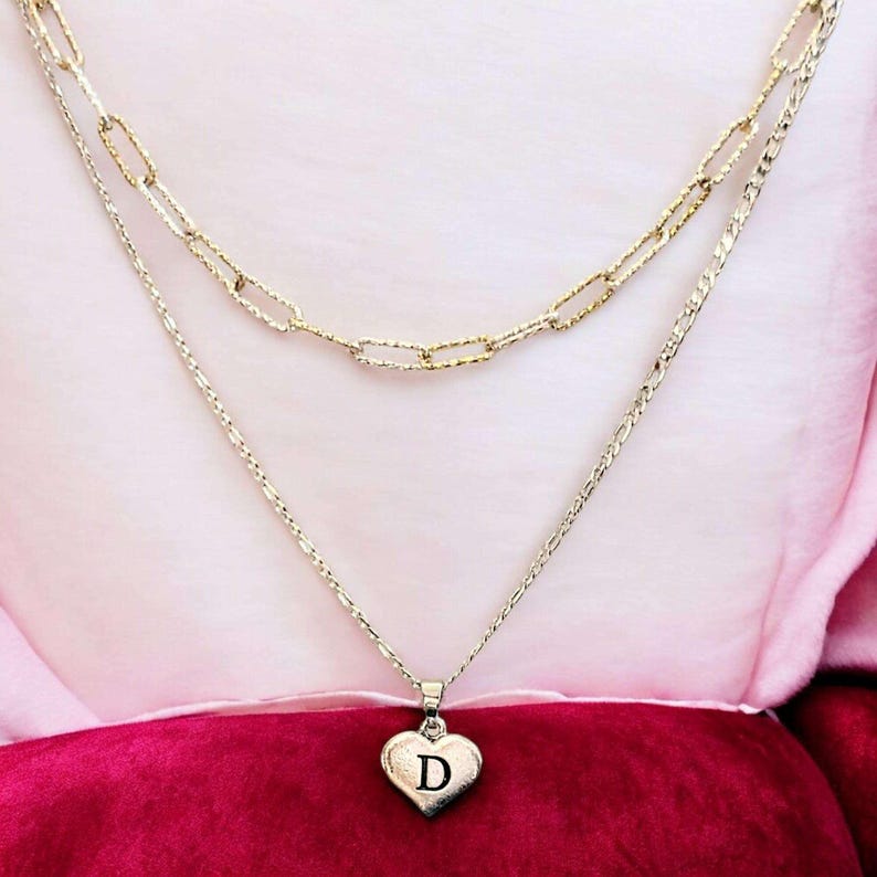Two-Tone Paperclip & Initial Necklace Set - - LadybugfeetDesigns -