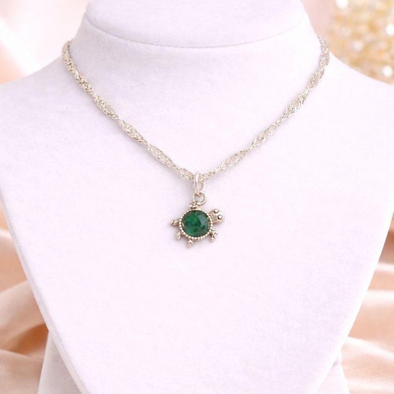 Multi Faceted CZ Turtle Necklace, Sterling Silver - 20 inch - - LadybugfeetDesigns -