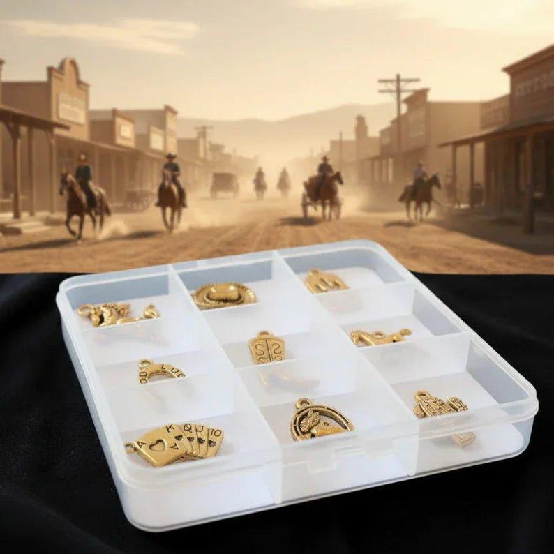 Wild West II Themed Charm Box - 9 pc., Gold - - LadybugfeetDesigns -