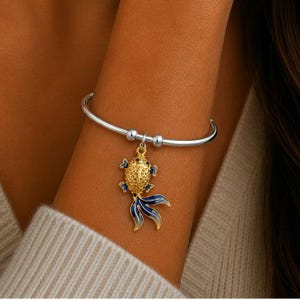 Two Tone Koi Euro Bangle Cuff, Silver - - LadybugfeetDesigns -