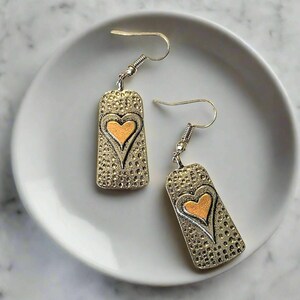 Two-Tone Heart Tag Dangle Earrings - - LadybugfeetDesigns -