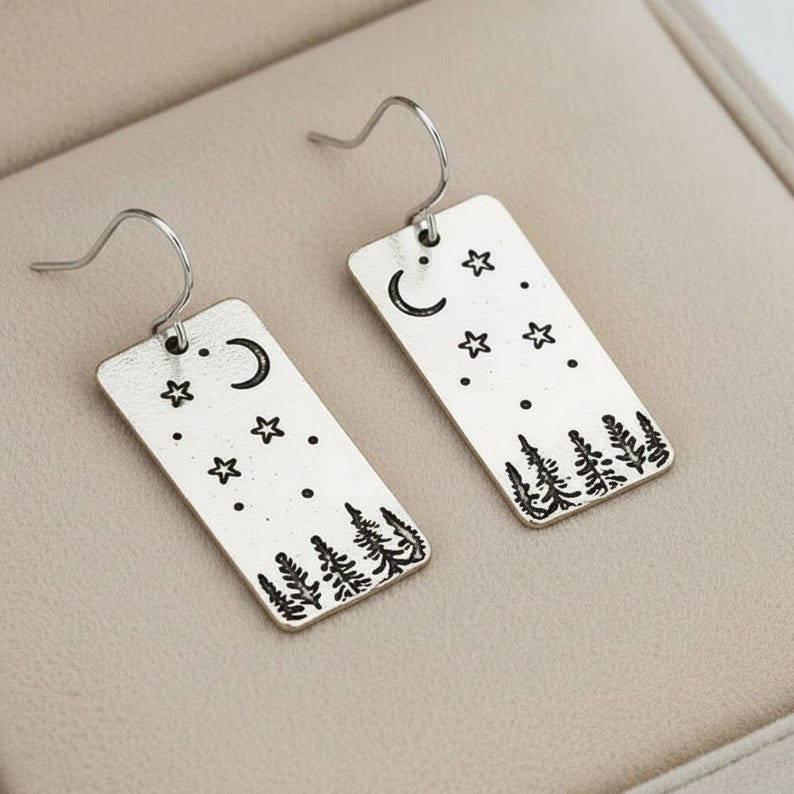 Starry Night in the Pines Dangle Earrings - - LadybugfeetDesigns -