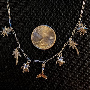 Tropic Vacation Multi Charm Link Necklace, .925 Sterling Silver - 20 inch - - LadybugfeetDesigns -