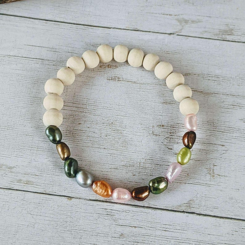 Multi Color Freshwater Pearl Stretch bracelet - - LadybugfeetDesigns -
