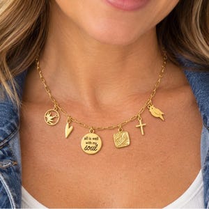 All is Well With my Soul Multi Charm Link Necklace, Gold- 20 inch - - LadybugfeetDesigns -