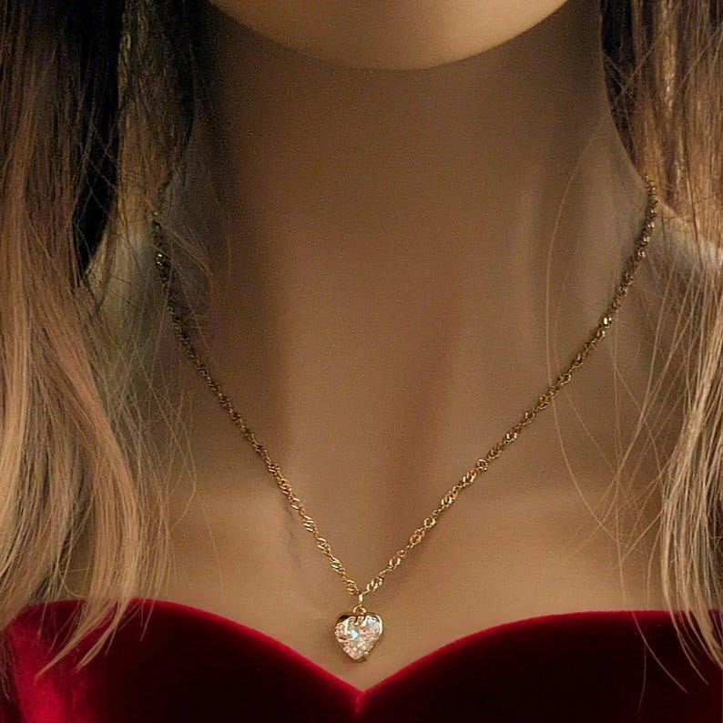 Sparkly Melting Heart necklace, Gold- 20 inch - - LadybugfeetDesigns -