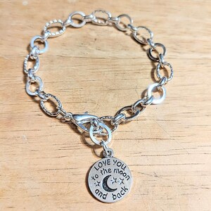Love You to the Moon Chain Bracelet - - LadybugfeetDesigns -