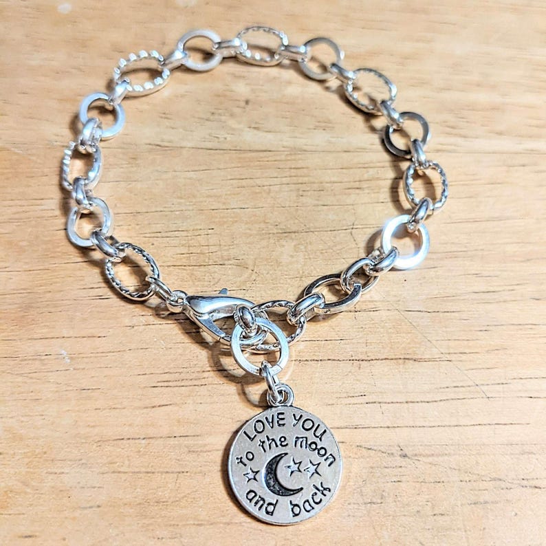 Love You to the Moon Chain Bracelet - - LadybugfeetDesigns -
