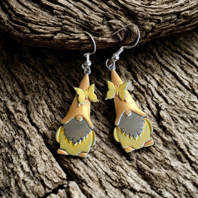 Boho Gnome hook earrings - Sterling Silver hooks - - LadybugfeetDesigns -