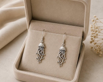 Jellyfish Hook Earrings, Silver