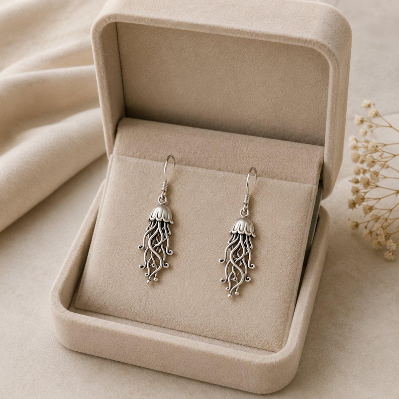 Jellyfish Hook Earrings, Silver - - LadybugfeetDesigns -