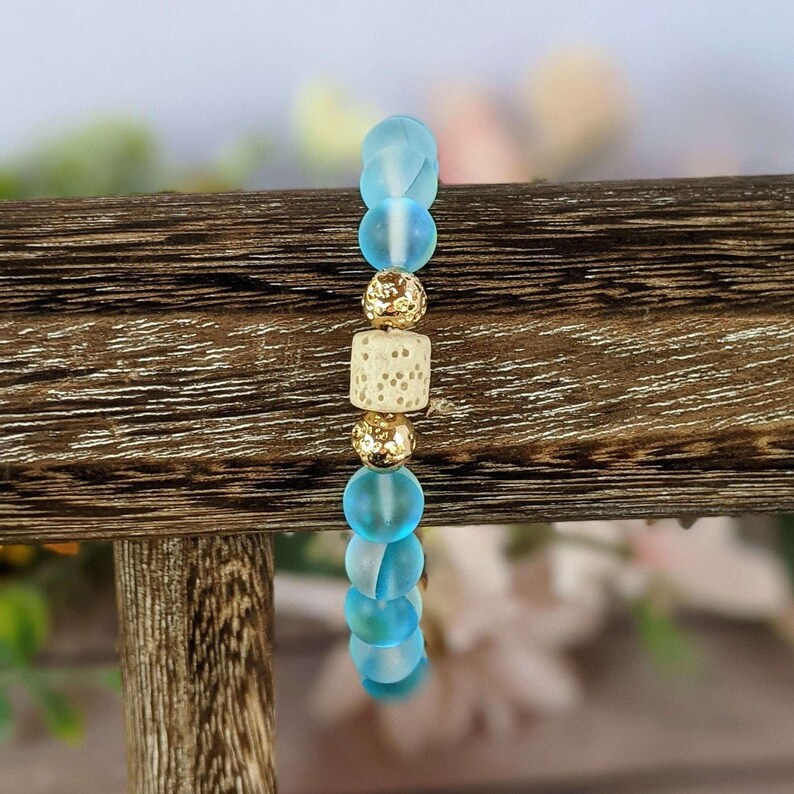 Iridescent Blue Mystic Aura Quartz Gemstone Diffuser bracelet - - LadybugfeetDesigns -